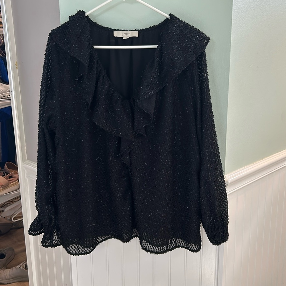 Loft black vneck blouse with sparkle detail size XL